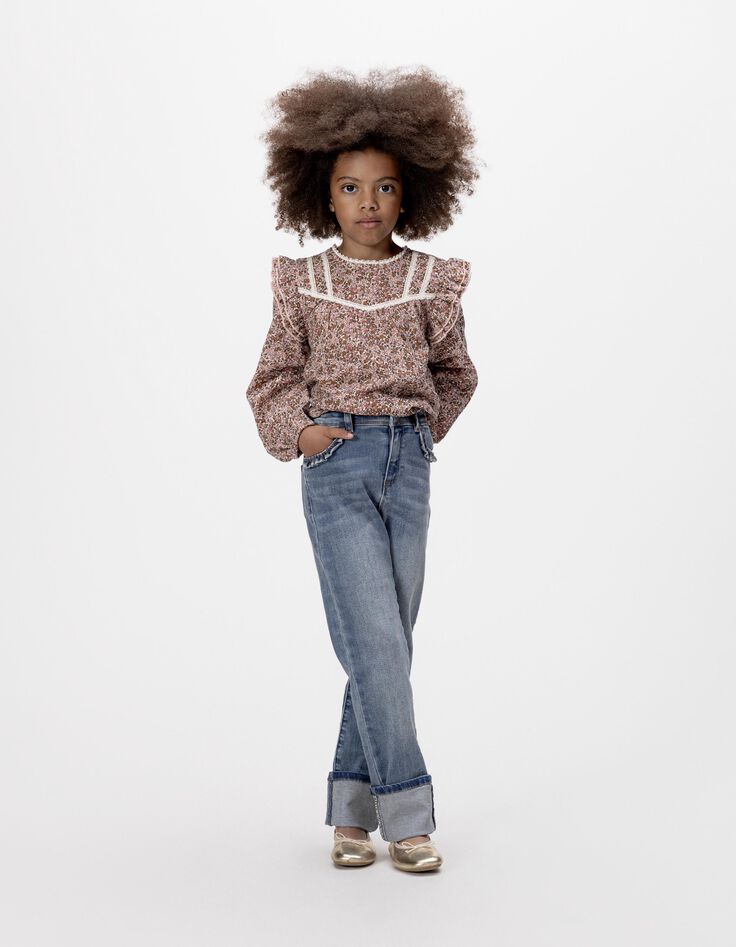 Girls’ blue straight jeans with ruffled pockets-1 Girls’ blue straight jeans with ruffled pockets-1