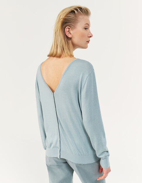 Women’s almond backless sweater + chevron beaded sleeves