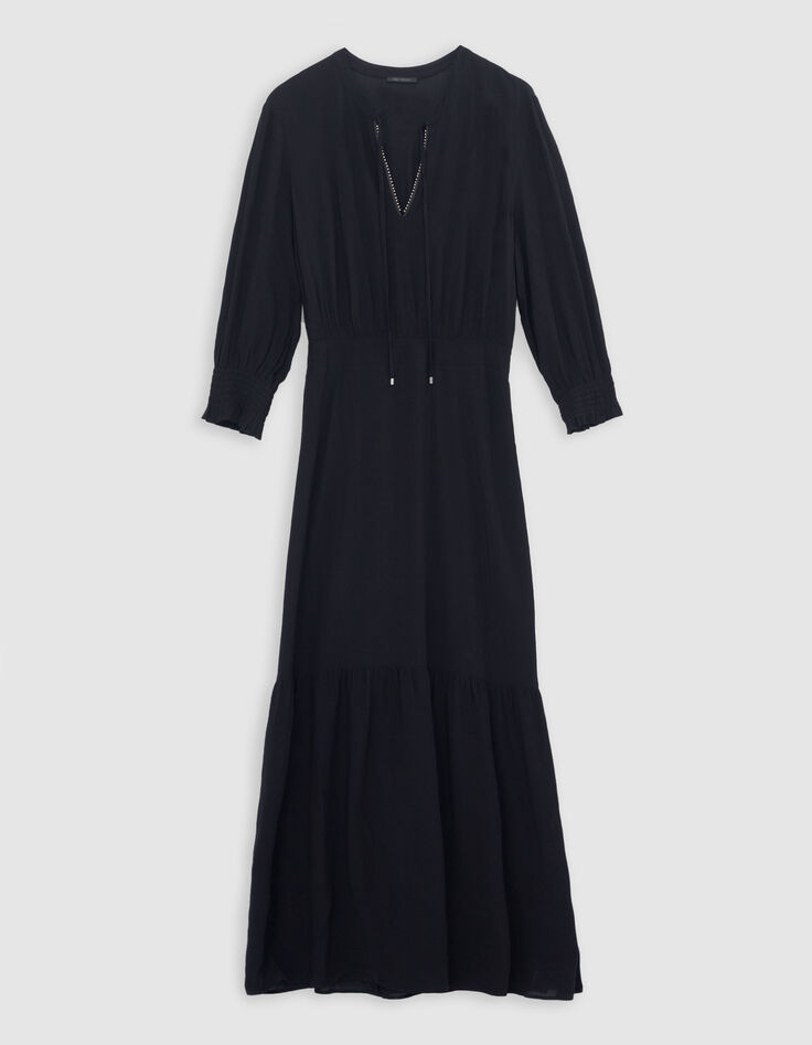 Zwarte lange jurk LENZING™ ECOVERO™ micro-kraag Dames-5