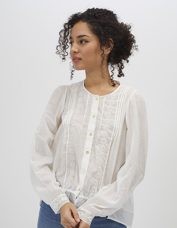 Cremeweiße Bluse mit Stickerei I.Code-3