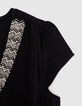 Women’s black recycled dress, pretty embroidered collar-3