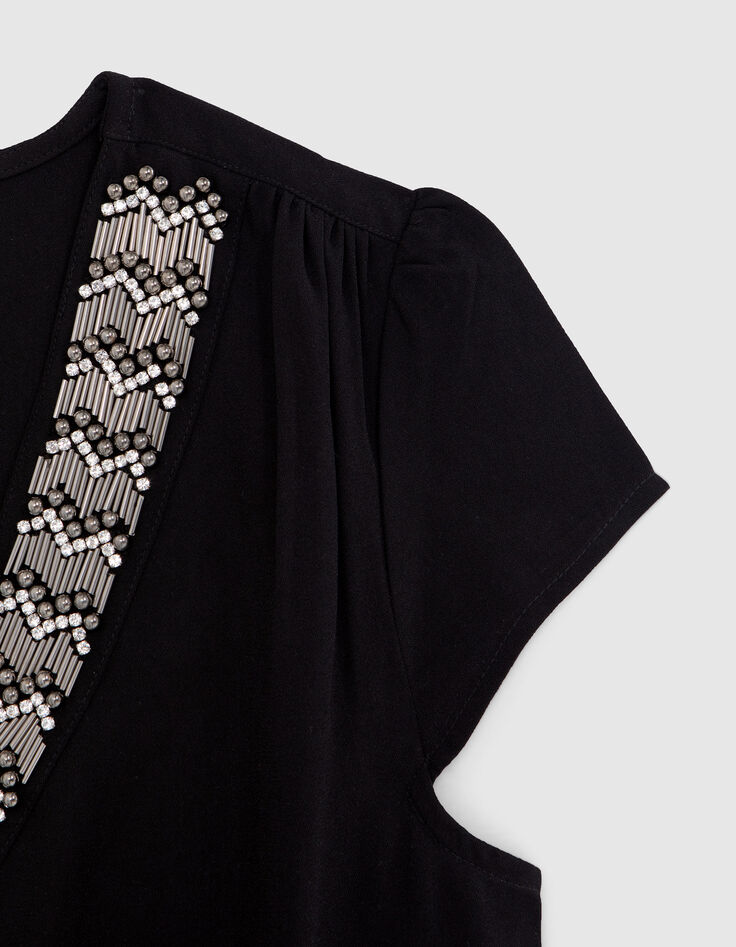 Women’s black recycled dress, pretty embroidered collar-3