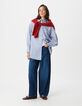 Chemise bleue motif rayures Femme-1