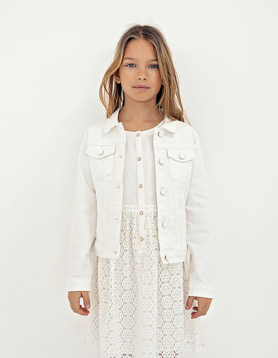 Veste en jean blanc cassé brodée fille - IKKS