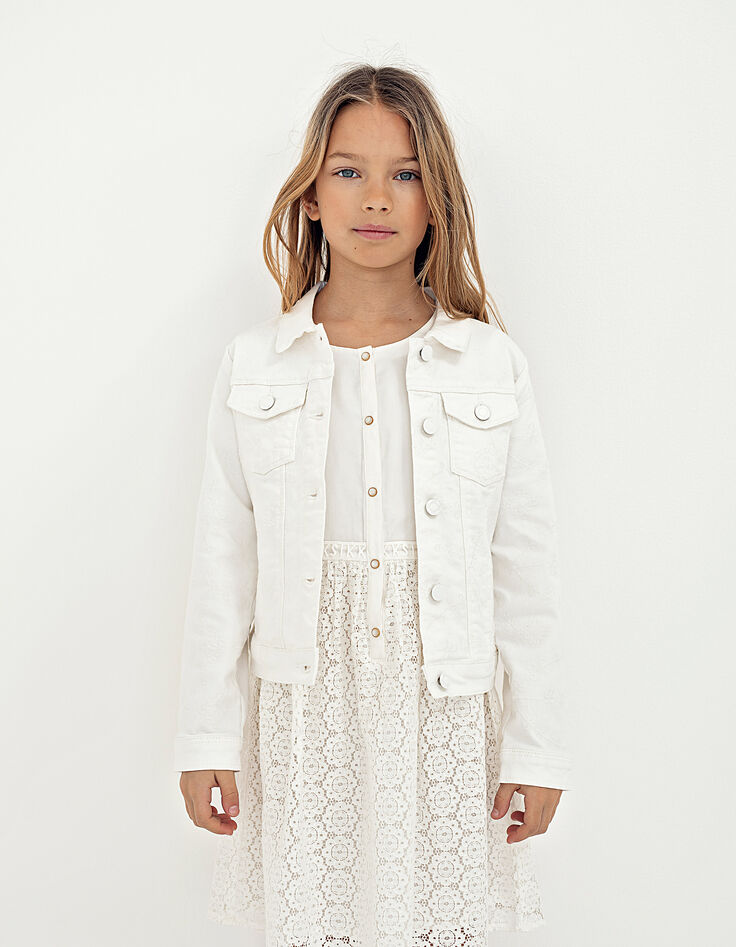 Veste en jean blanc cassé brodée fille-1