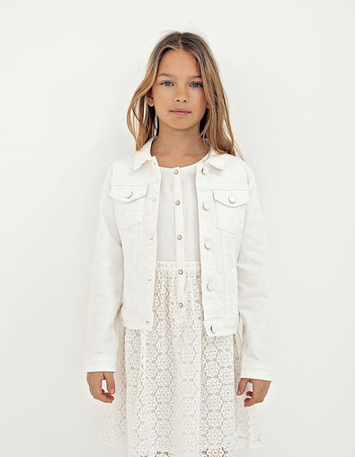 Girls’ off-white embroidered denim jacket - IKKS