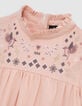 Roze meisjesjurk met art-decovogelborduurwerk-2 Roze meisjesjurk met art-decovogelborduurwerk-2