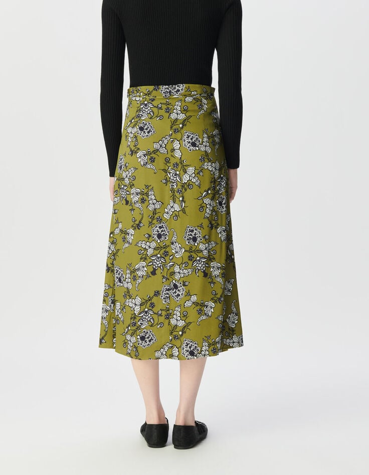 Falda midi verde floral mujer-4 Falda midi verde floral mujer-4