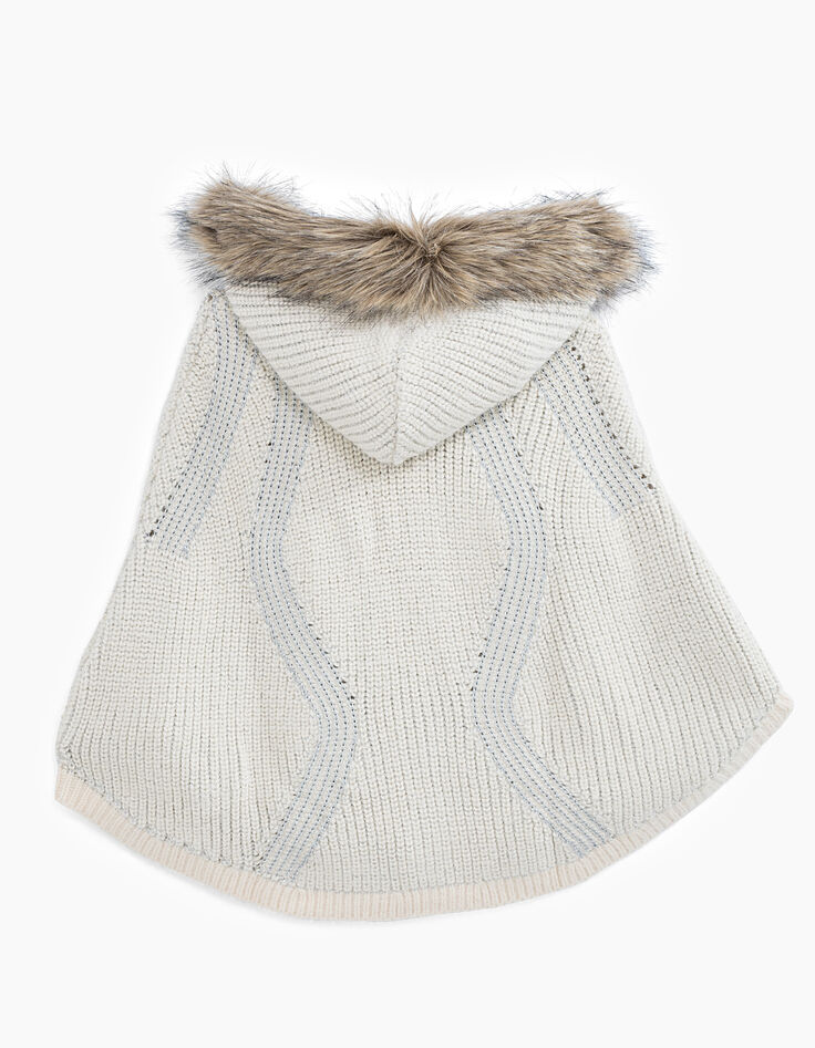 Girls’ ecru hooded cape with faux-fur trimmed hood-5