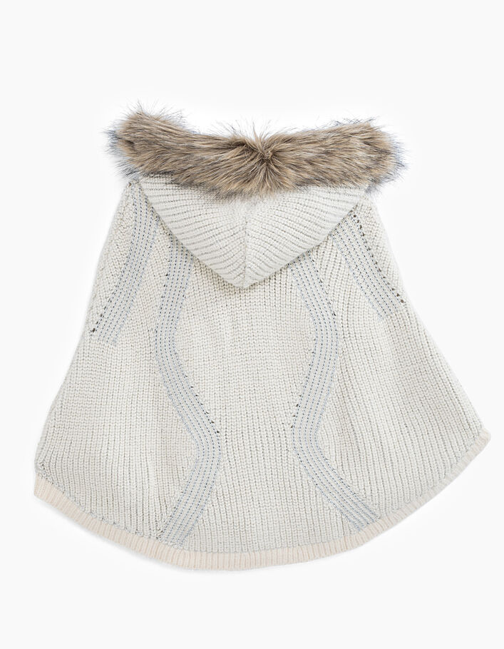 Girls’ ecru hooded cape with faux-fur trimmed hood - IKKS
