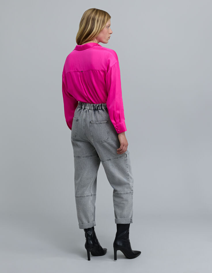 Chemise fuchsia satinée froissée Femme-3