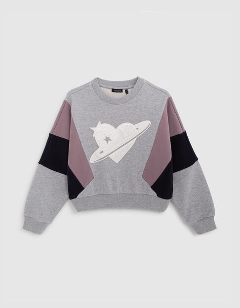 Sudadera maxi niña gris planeta-corazón - IKKS
