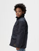 Schwarzer Jungenparka mit vielen Taschen und Velourskragen-3