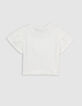 T-shirt écru coton bio coeur en relief fille-4