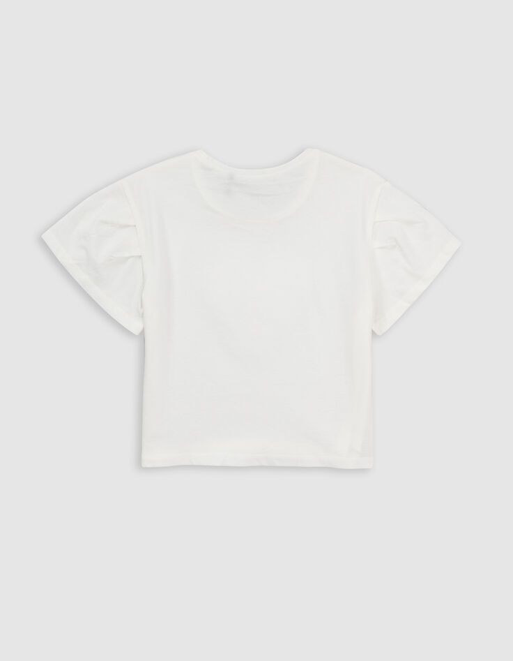 T-shirt écru coton bio coeur en relief fille-4