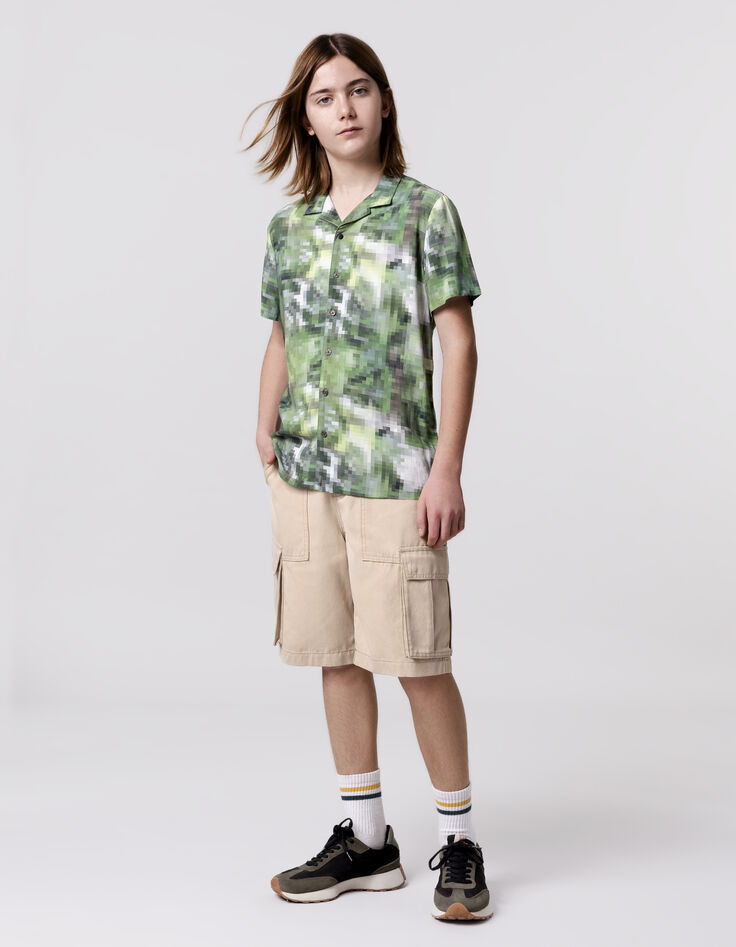 Chemise kaki imprimé camouflage pixellisé garçon-1