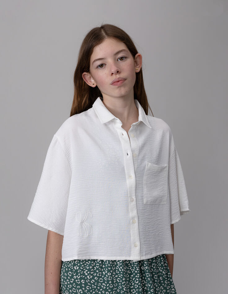 Chemise écrue froissée forme cropped fille-3