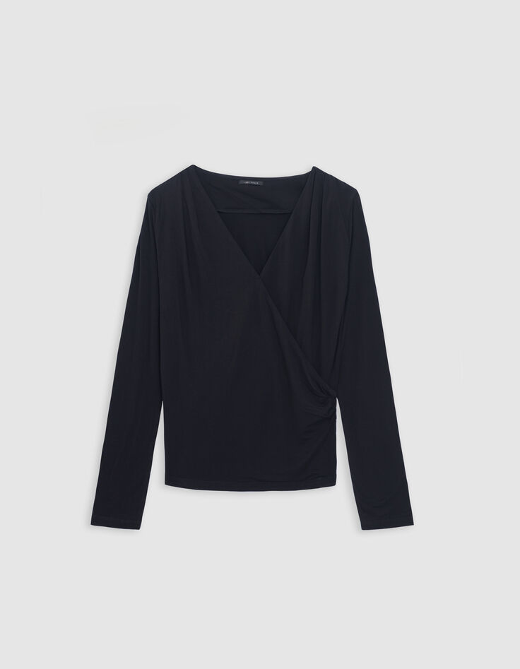 Camiseta negra con cuello en V para Mujer-6