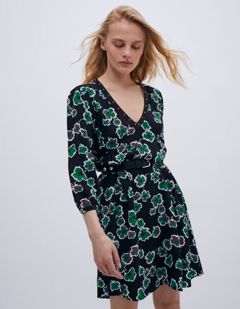 Women’s black XL floral print studded collar dress