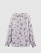Women's blue micro flower print flowing shirt-7