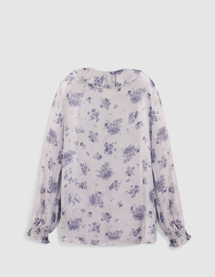 Women's blue micro flower print flowing shirt-7