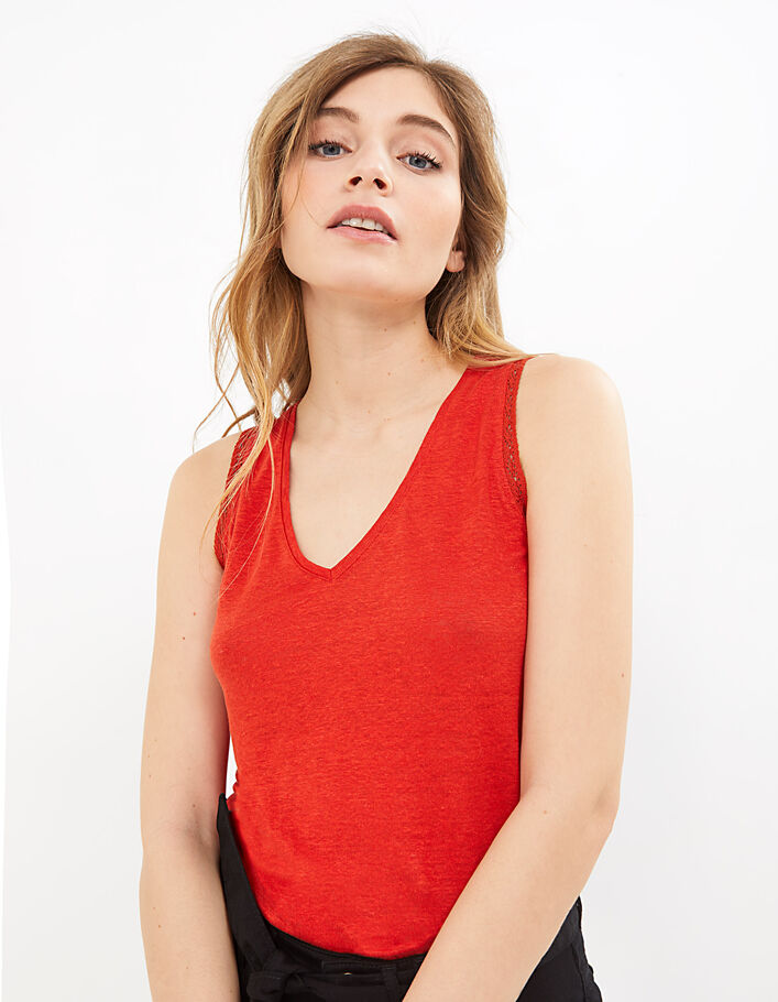 I.Code flame linen vest top edged in lace - I.CODE
