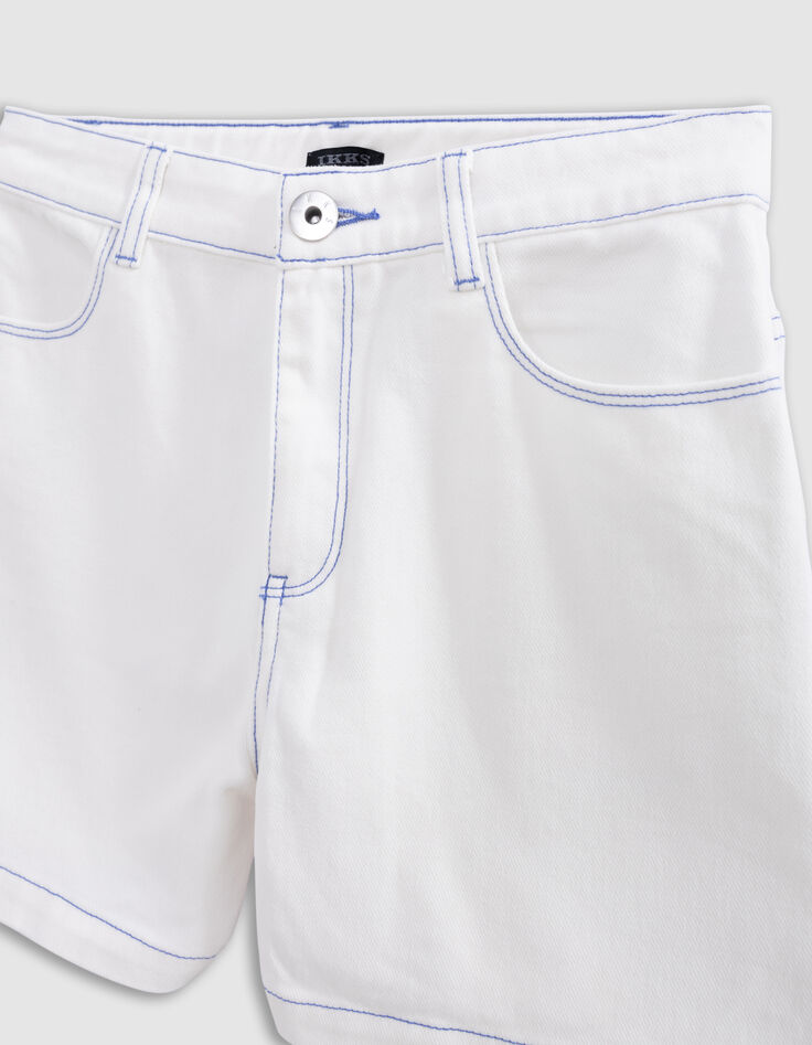 Short en jean blanc surpiqûres bleues fille-5