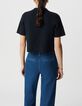 Gebreid kort vest in marineblauw met gegraveerde knopen Dames-3