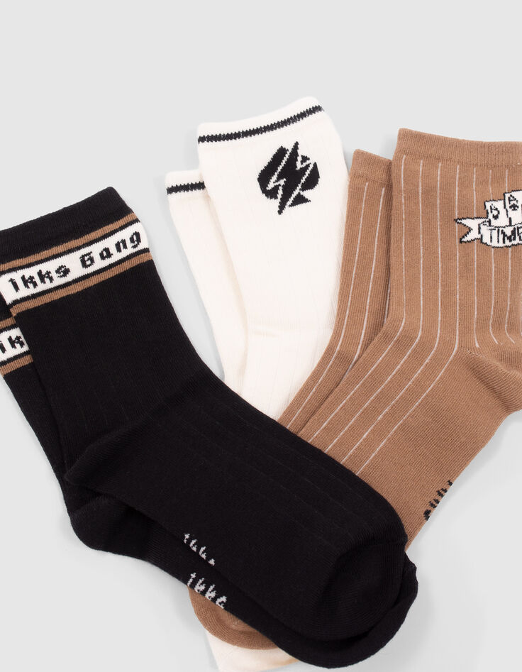 Chaussettes noires, blanches et camel gar&ccedil;on-7