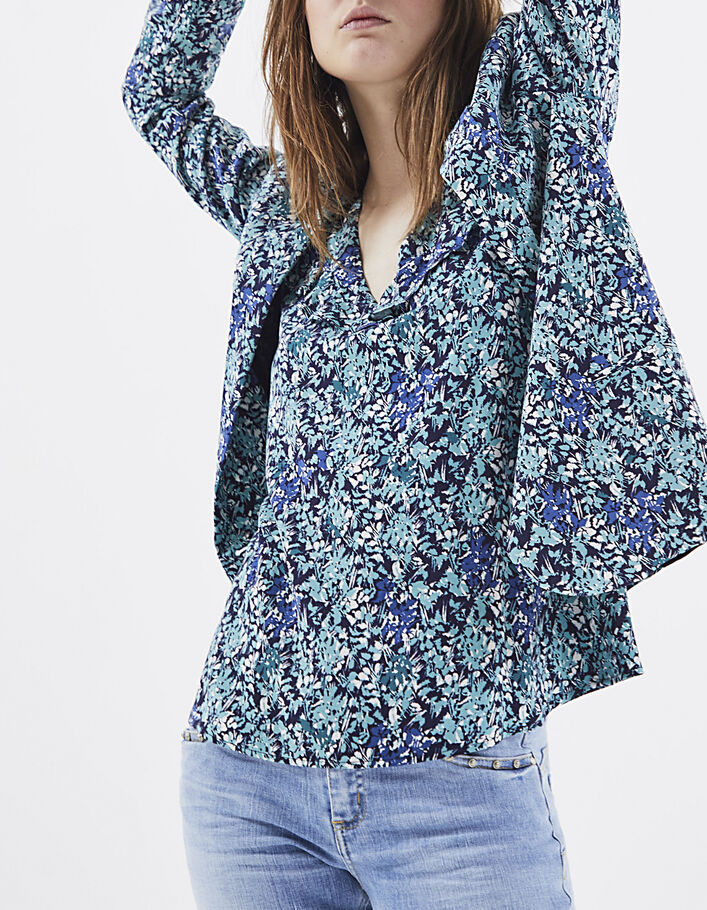 Women’s Sea Flowers print suit jacket + contrasting collar-1