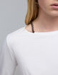 Camiseta de mujer con cuello de cadena en blanco roto-4