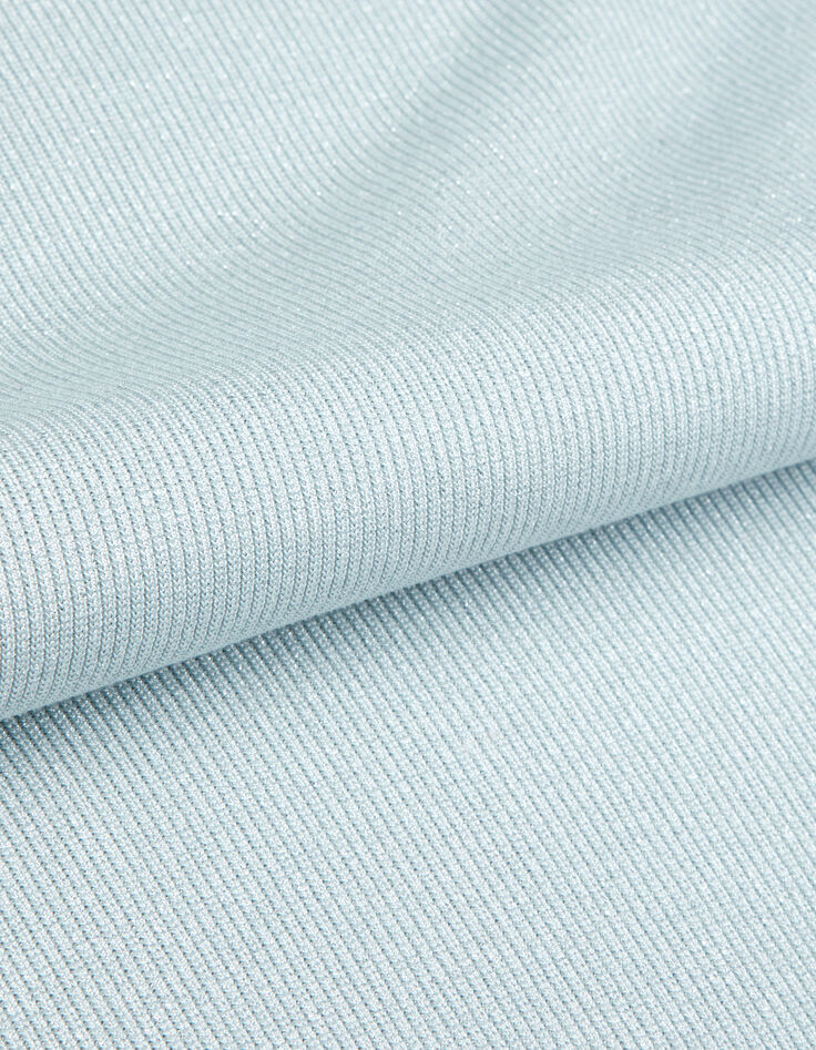 Tee-shirt col rond bleu paillet&eacute; manches fronc&eacute;es Femme-8