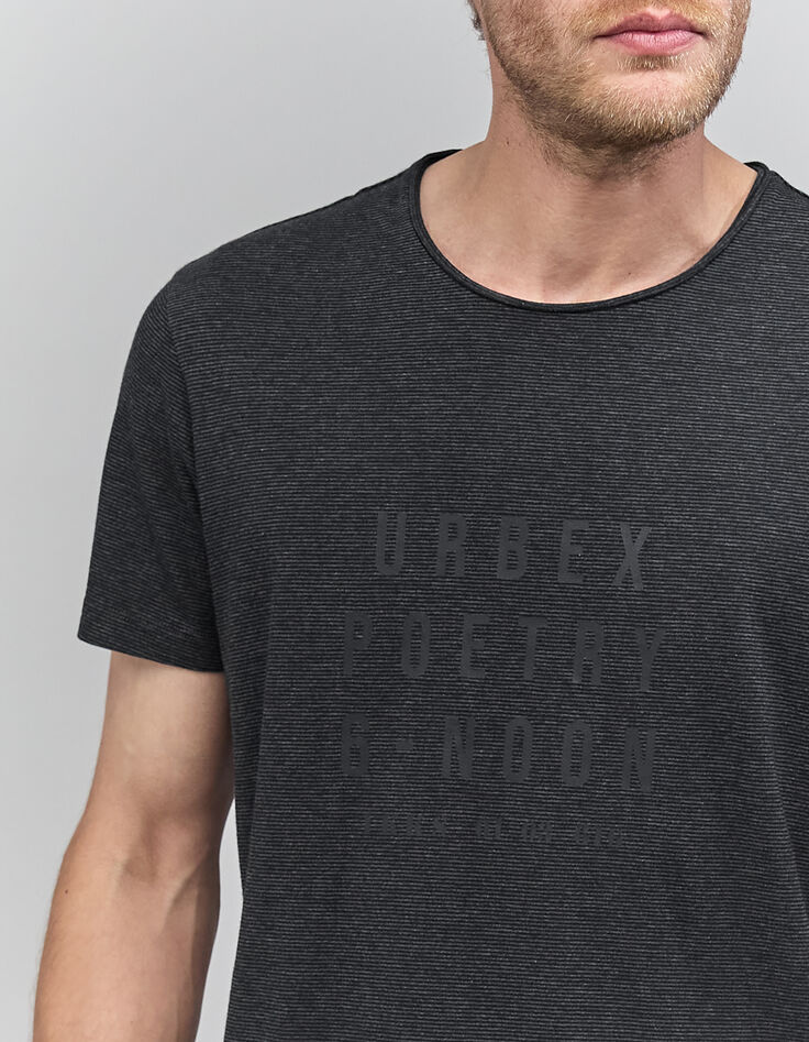 Gestreept antraciet heren-T-shirt met boodschap-3
