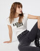 Camiseta blanco roto de algodón modal visual Karma Rock mujer-1