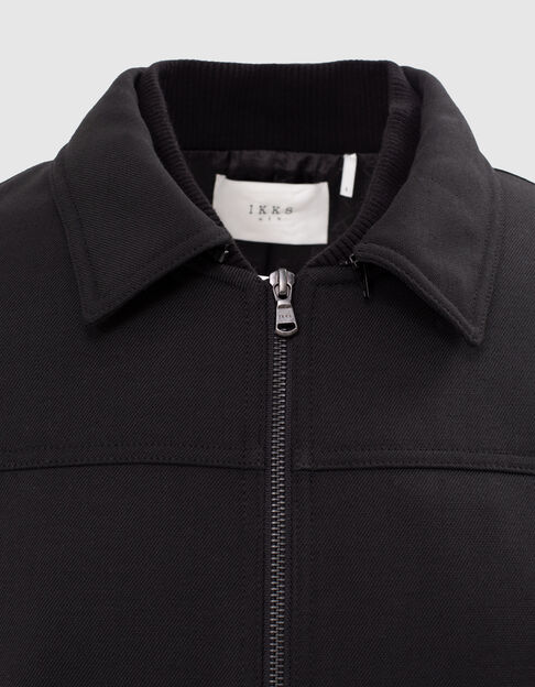 Schwarze Herrenbomberjacke mit doppeltem Kragen