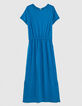 Robe midi en cupro viscose bleu ouverture dos femme-1