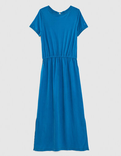 Robe midi en cupro viscose bleu ouverture dos femme - IKKS