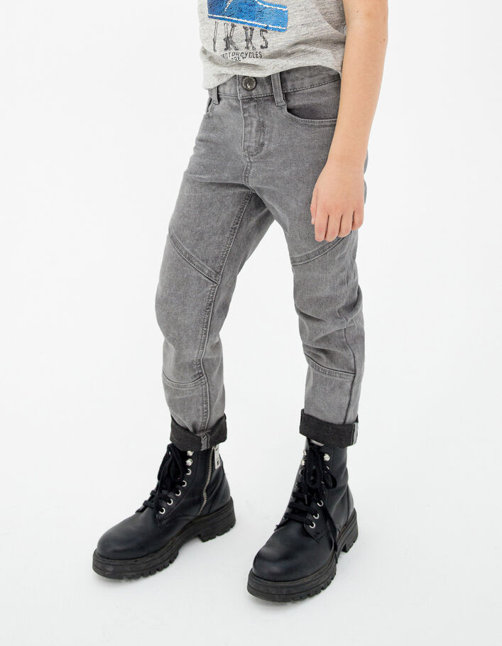 Boys' grey straight jeans with biker seams - IKKS