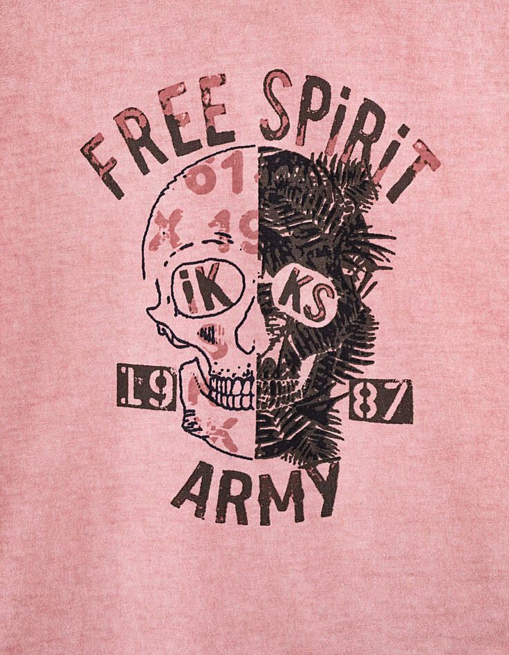 Boy’s pink cold dye fading skull graphic T-shirt-3