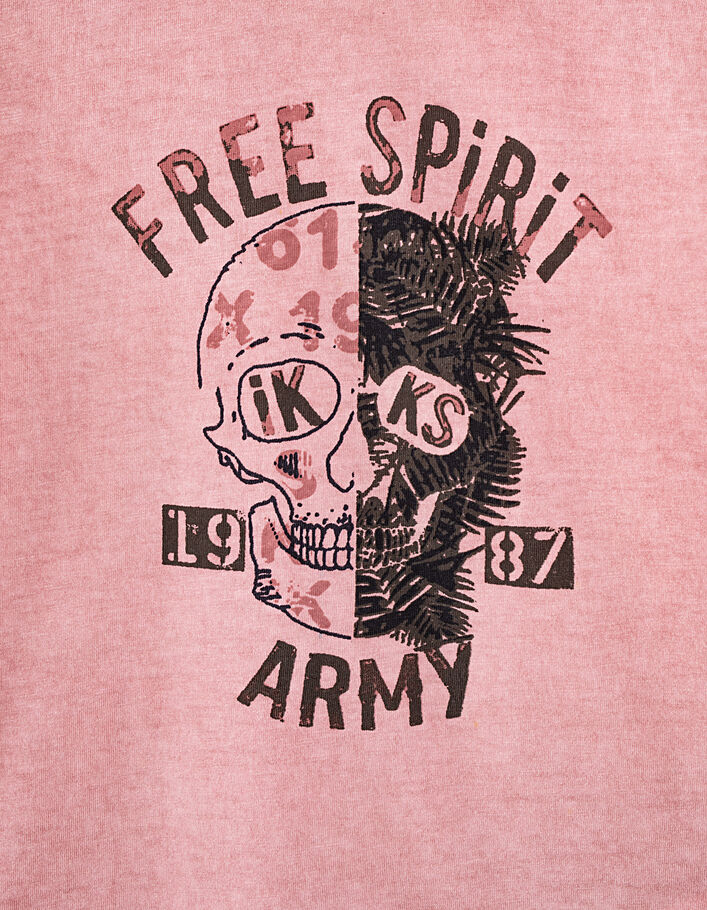 Roze T-shirt skull afgewassen cold dye jongens  - IKKS