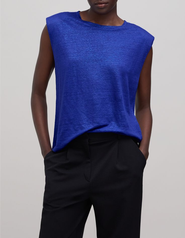 Elektrisch-blaues Leinen-T-Shirt aus Folienstrick für -2