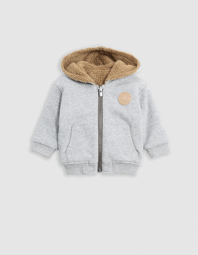 Cardigan réversible molleton gris sherpa camel bébé garçon - IKKS