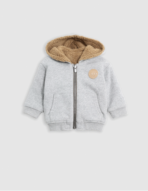 Cardigan réversible molleton gris sherpa camel bébé garçon - IKKS