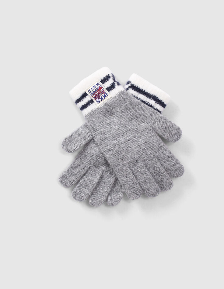 Graue Jungenstrickhandschuhe mit gestreiften Rippb&uuml;ndchen-5
