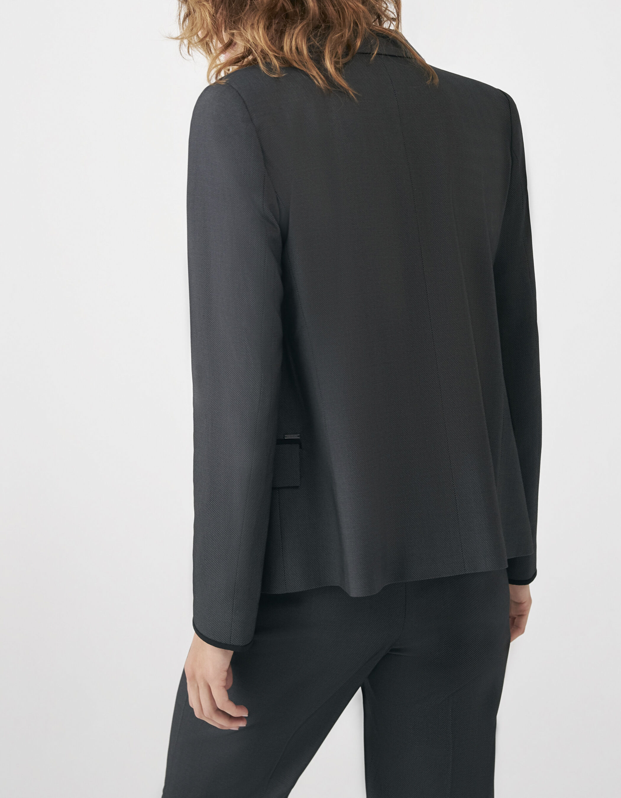 Women s black semi plain jacquard suit jacket IKKS