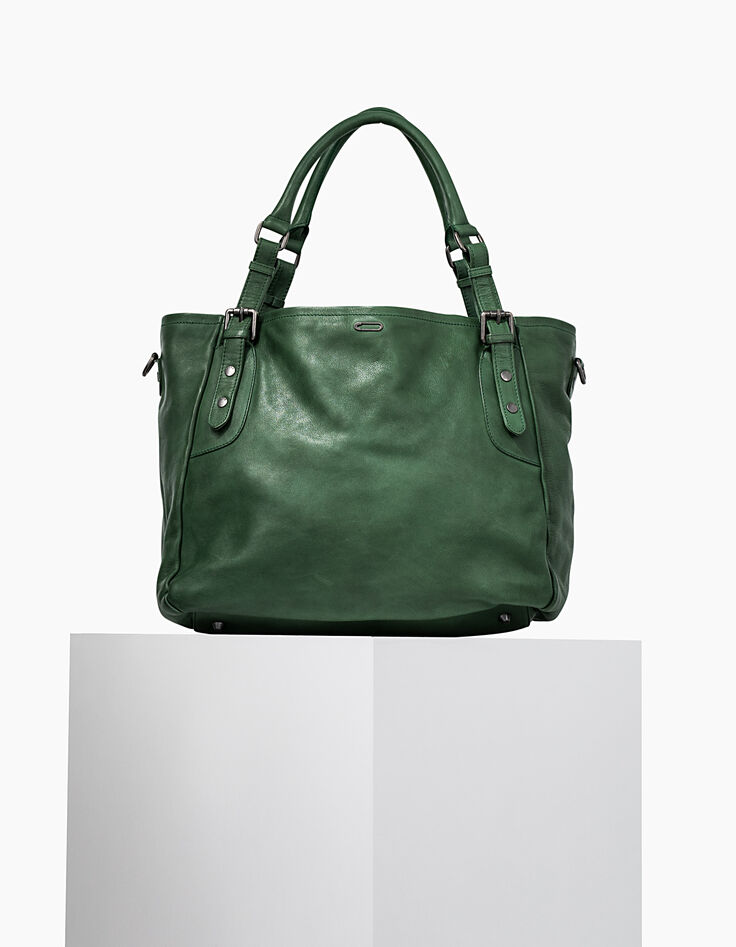 Sac cabas The Artist en cuir vert femme-1