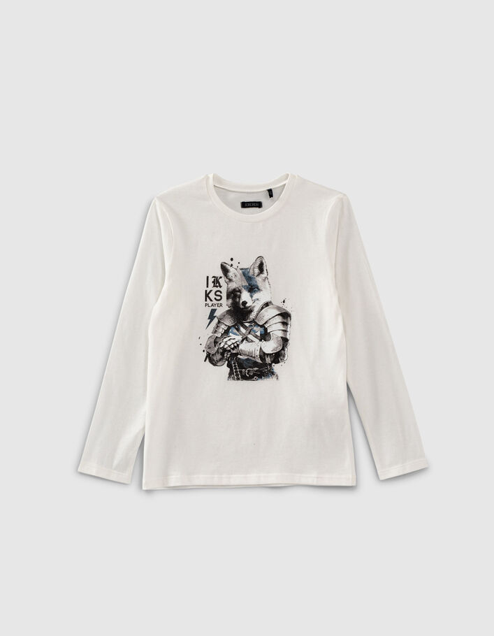T-shirt blanc cassé visuel renard-chevalier garçon-2