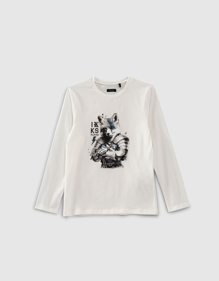 Gebroken wit T-shirt opdruk vos-ridder jongens-1