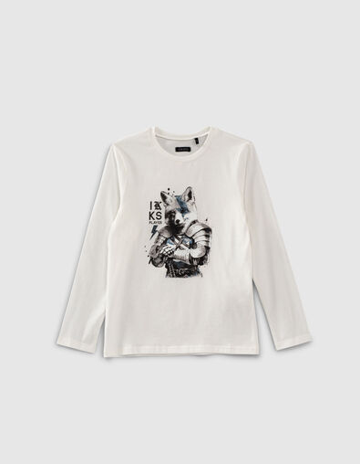 Boys’ off-white knight-fox image T-shirt - IKKS