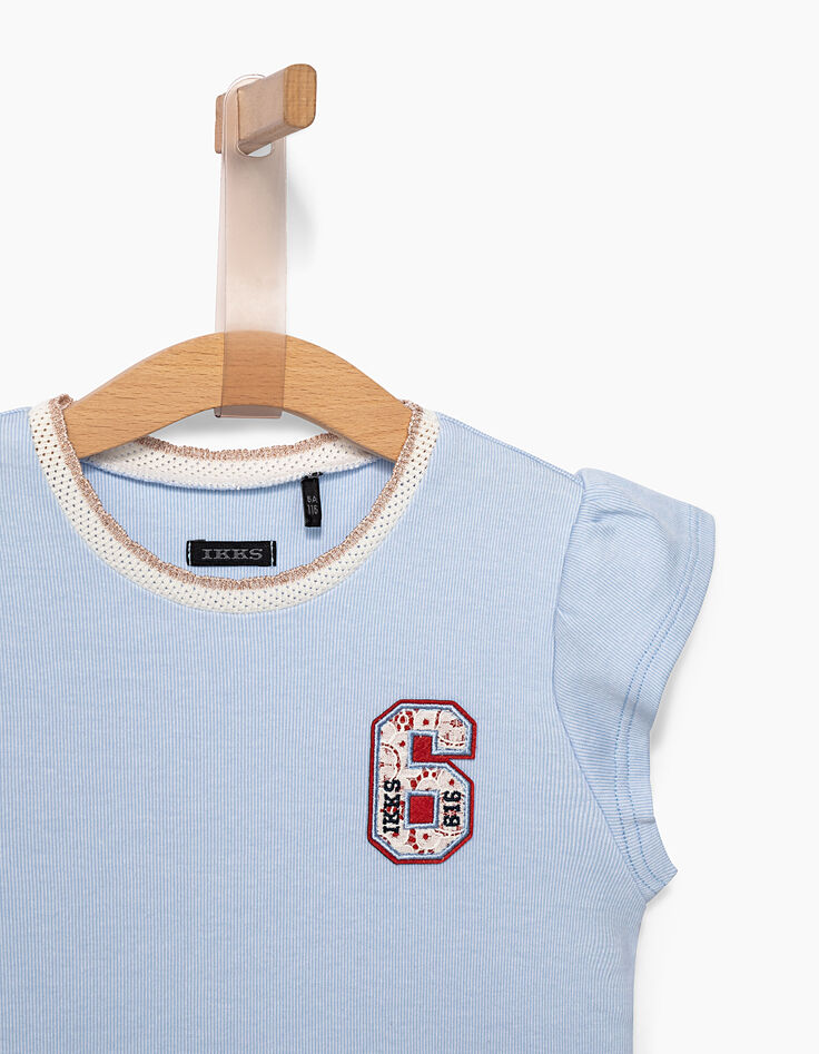 Hemelsblauw T-shirt met strokenmouwen meisjes-2